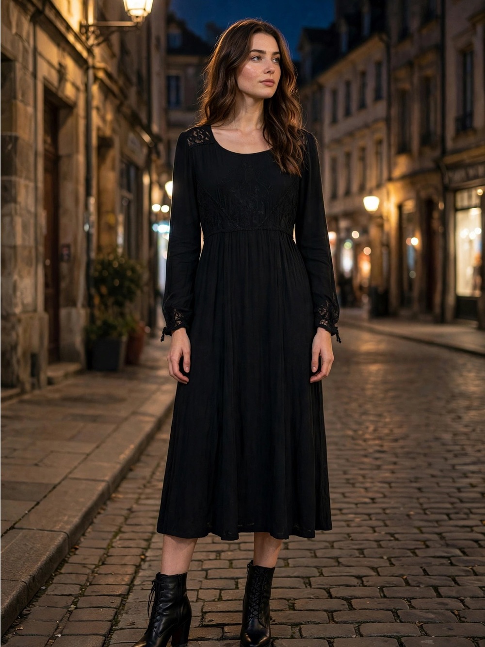 The Paragon Dress Womens L Black Vintage Embroidered Maxi Keyhole Back Boho